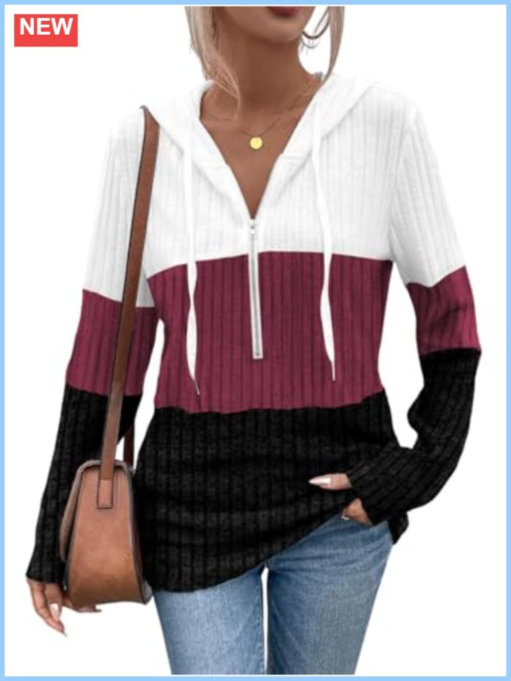 Women's Half Zip Hoodie Sweatshirt Color Block Pullover Relaxed Fit